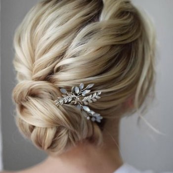 4 piece Silver Leaf protein Rhinestone Marquise-shaped U-shaped Hair Clip